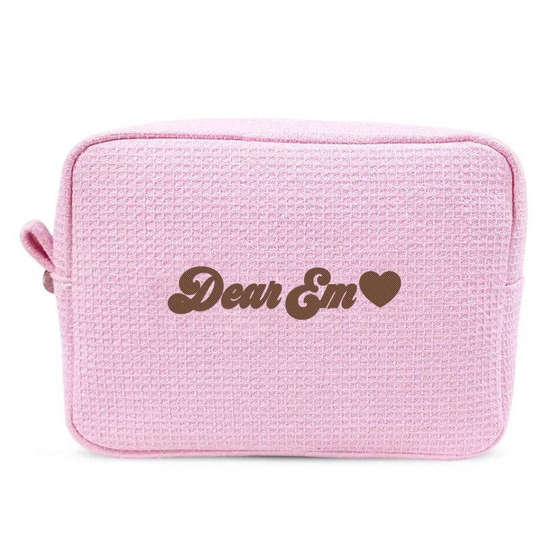 Waffle Pouch embroidered with the name Dear Em and a heart, custom embroidery in Da Nang - Dear eM