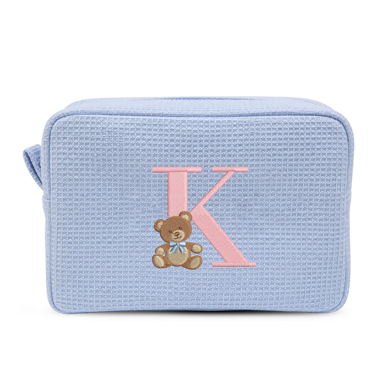 Túi Vải Waffle Thêu Gấu Teddy Và Chữ Cái Waffle Pouch – Túi Đựng Mỹ Phẩm Cute, Quà Tặng Cá Nhân Hoá