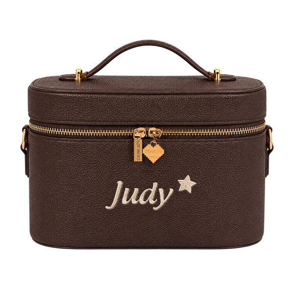 Small Vanity Case Limited khoá tim nâu nhạt thêu tên - Dear eM