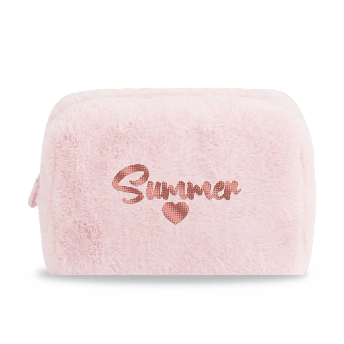 Furry Pouch Không nơ / Hồng nhạt thêu tên Summer
