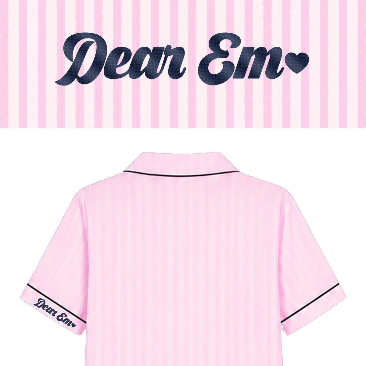 Bộ pyjamas lụa Dear eM thêu tên và icon trên tay áo – đồ ngủ freesize