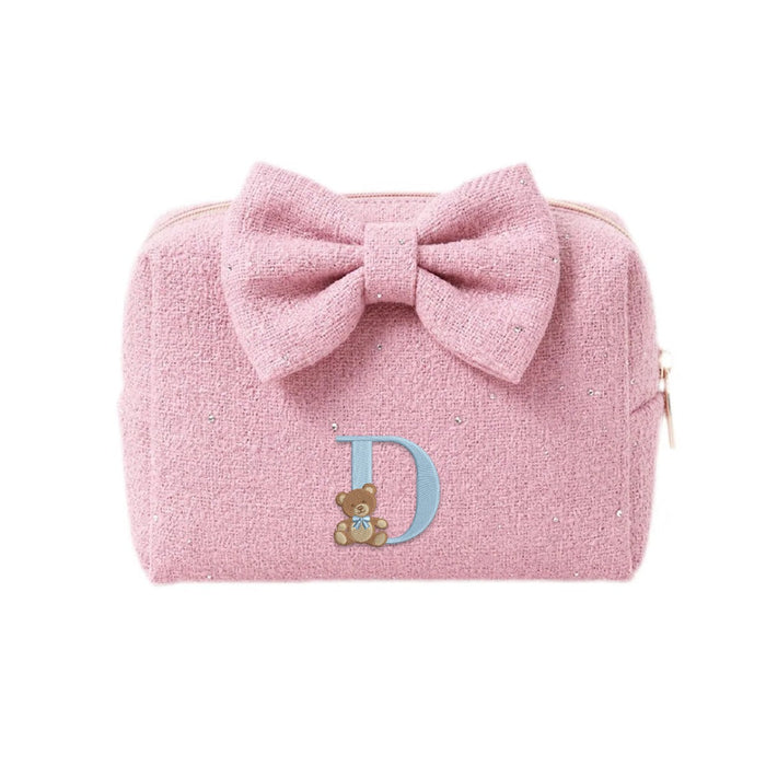 Tweed Pouch hồng đậm thêu gấu Teddy chữ D xanh - Dear eM