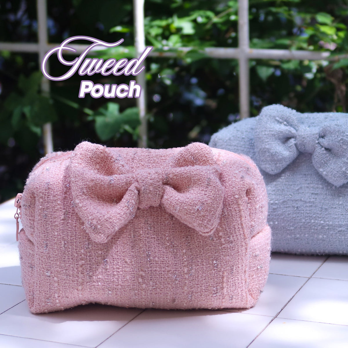 Tweed Pouch thêu tên trong bộ sưu tập túi pouch Dear eM – quà tặng cho nhiều dịp trong năm
