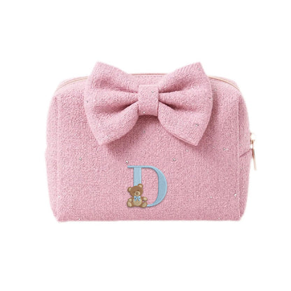 Tweed Pouch hồng đậm thêu gấu Teddy chữ D xanh - Dear eM