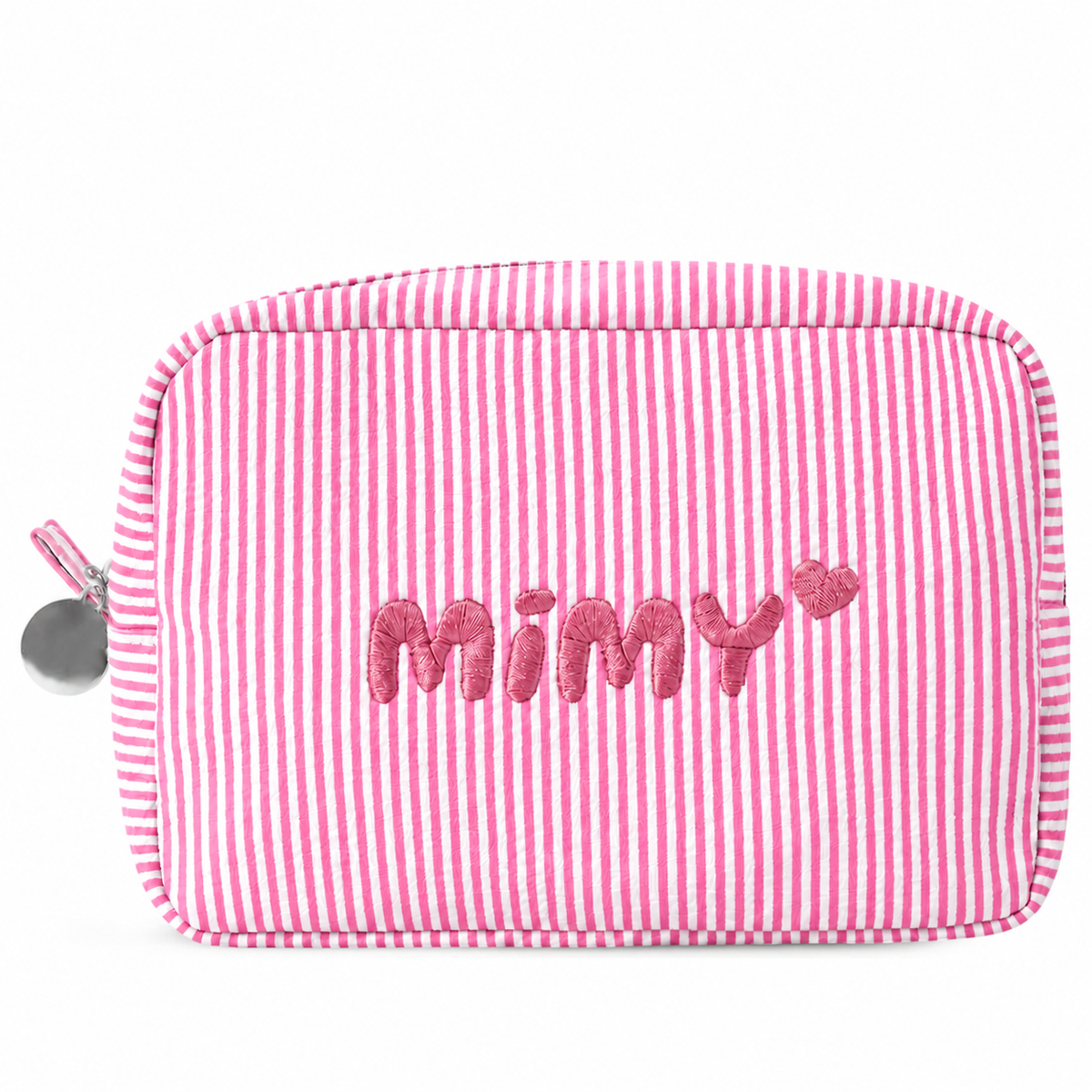 Candy Stripe Pouch Name-Embroidered Striped Cosmetic Bag – Regular and Quilted, 8 Colours