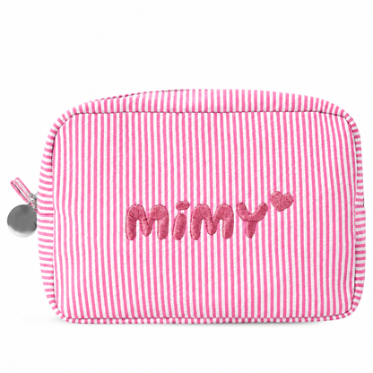 Candy Stripe Pouch Name-Embroidered Striped Cosmetic Bag – Regular and Quilted, 8 Colours