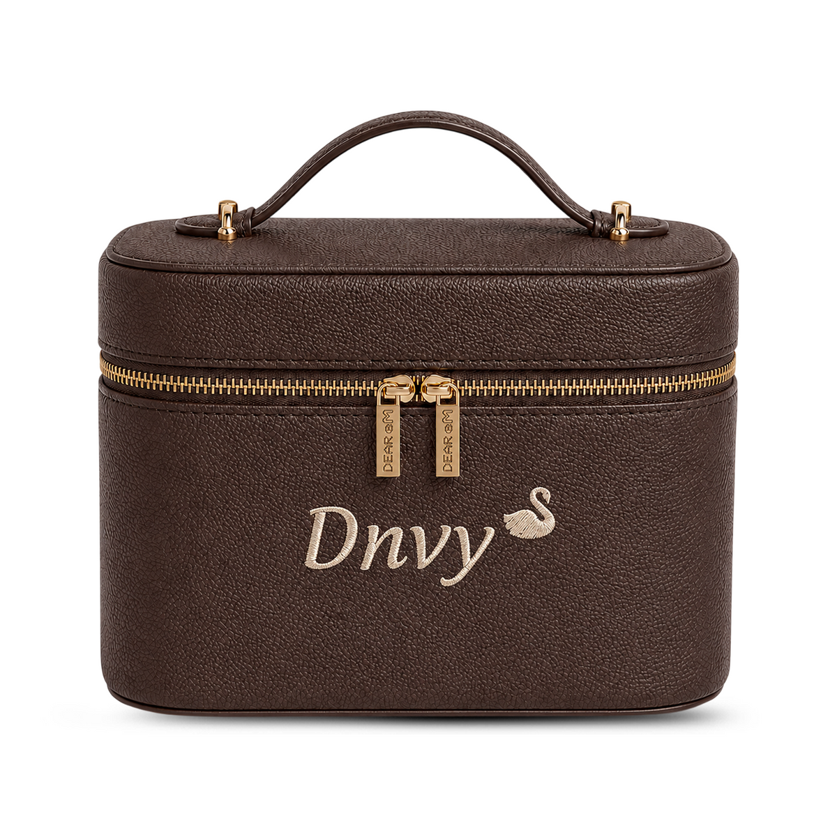Big Vanity Case Classic nâu nhạt thêu tên - Dear eM