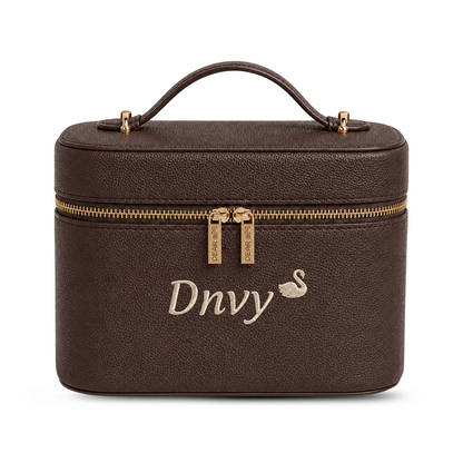Big Vanity Case Classic nâu nhạt thêu tên - Dear eM