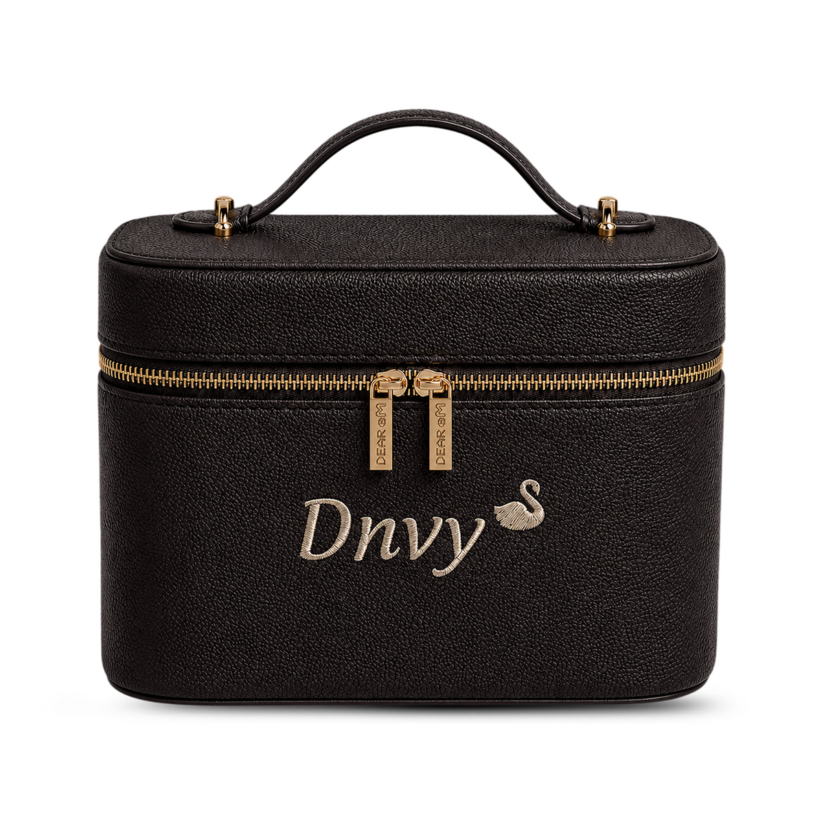 Big Vanity Case Classic nâu đậm thêu tên - Dear eM