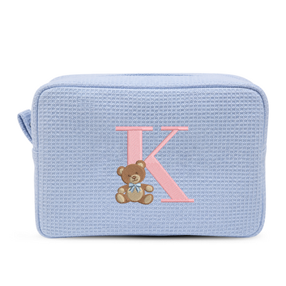 Túi Vải Waffle Thêu Gấu Teddy Và Chữ Cái Waffle Pouch – Túi Đựng Mỹ Phẩm Cute, Quà Tặng Cá Nhân Hoá