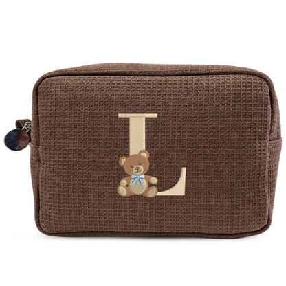Túi Vải Waffle Thêu Gấu Teddy Và Chữ Cái Waffle Pouch – Túi Đựng Mỹ Phẩm Cute, Quà Tặng Cá Nhân Hoá