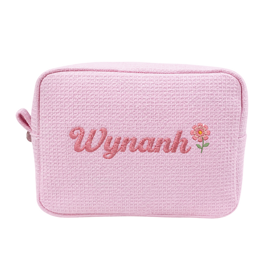 Túi Vải Waffle Thêu Hoa Tháng Sinh Kèm Tên Waffle Pouch – Quà Sinh Nhật Cá Nhân Hoá Cho Bạn Gái