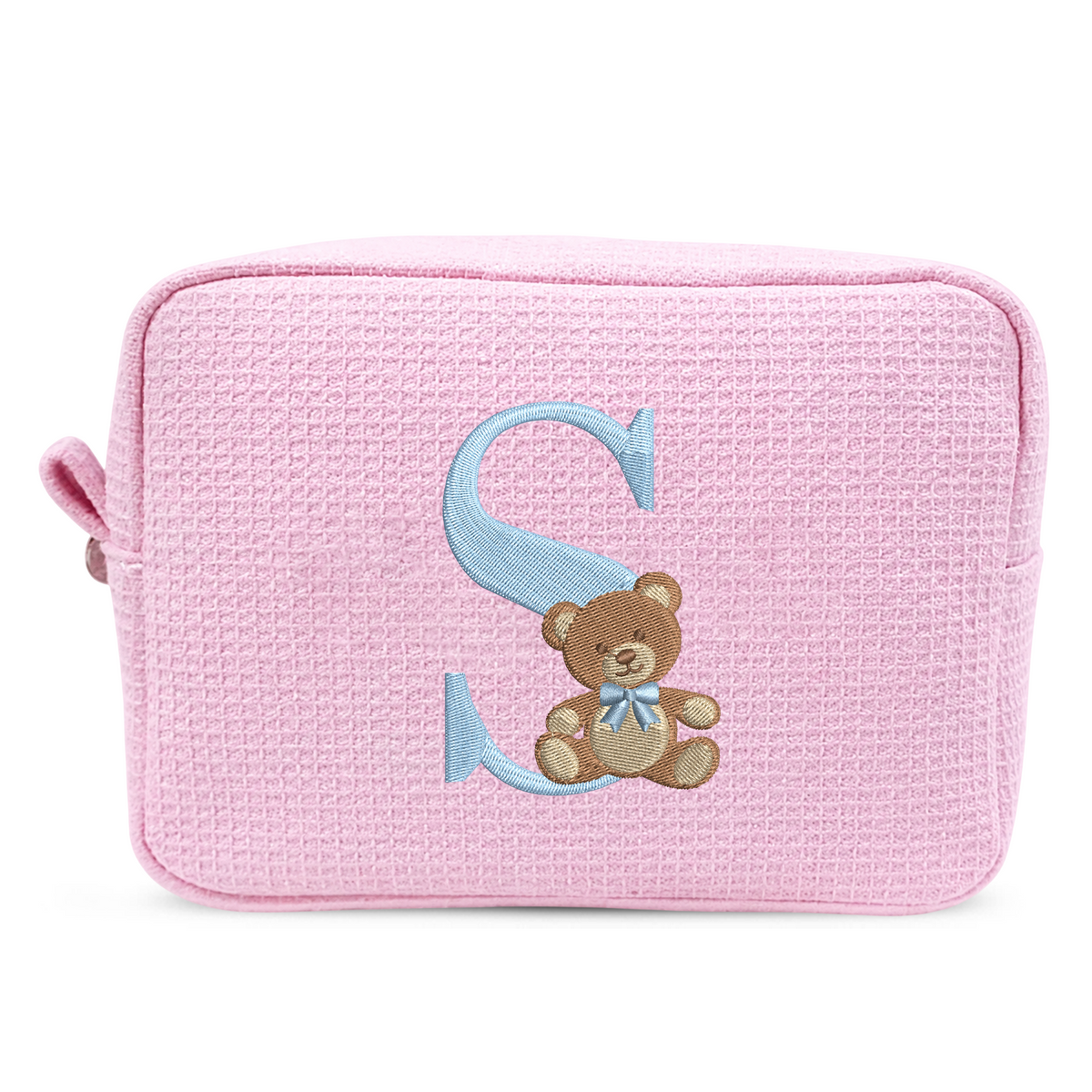 Túi Vải Waffle Thêu Gấu Teddy Và Chữ Cái Waffle Pouch – Túi Đựng Mỹ Phẩm Cute, Quà Tặng Cá Nhân Hoá