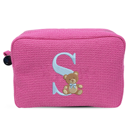 Túi Vải Waffle Thêu Gấu Teddy Và Chữ Cái Waffle Pouch – Túi Đựng Mỹ Phẩm Cute, Quà Tặng Cá Nhân Hoá