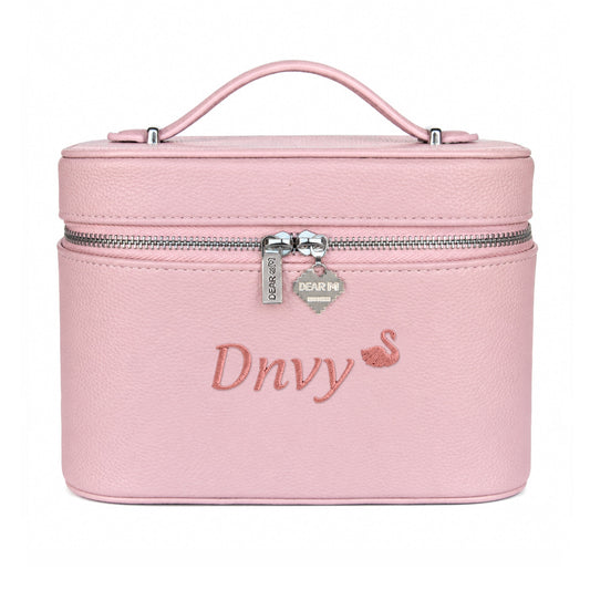Big Vanity Case Name-Embroidered Leather Cosmetic Case – Large Makeup Bag, Personalized Gift