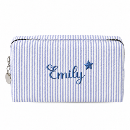 Candy Stripe Pouch Small xanh dương đậm thêu tên Emily + ngôi sao - Dear eM