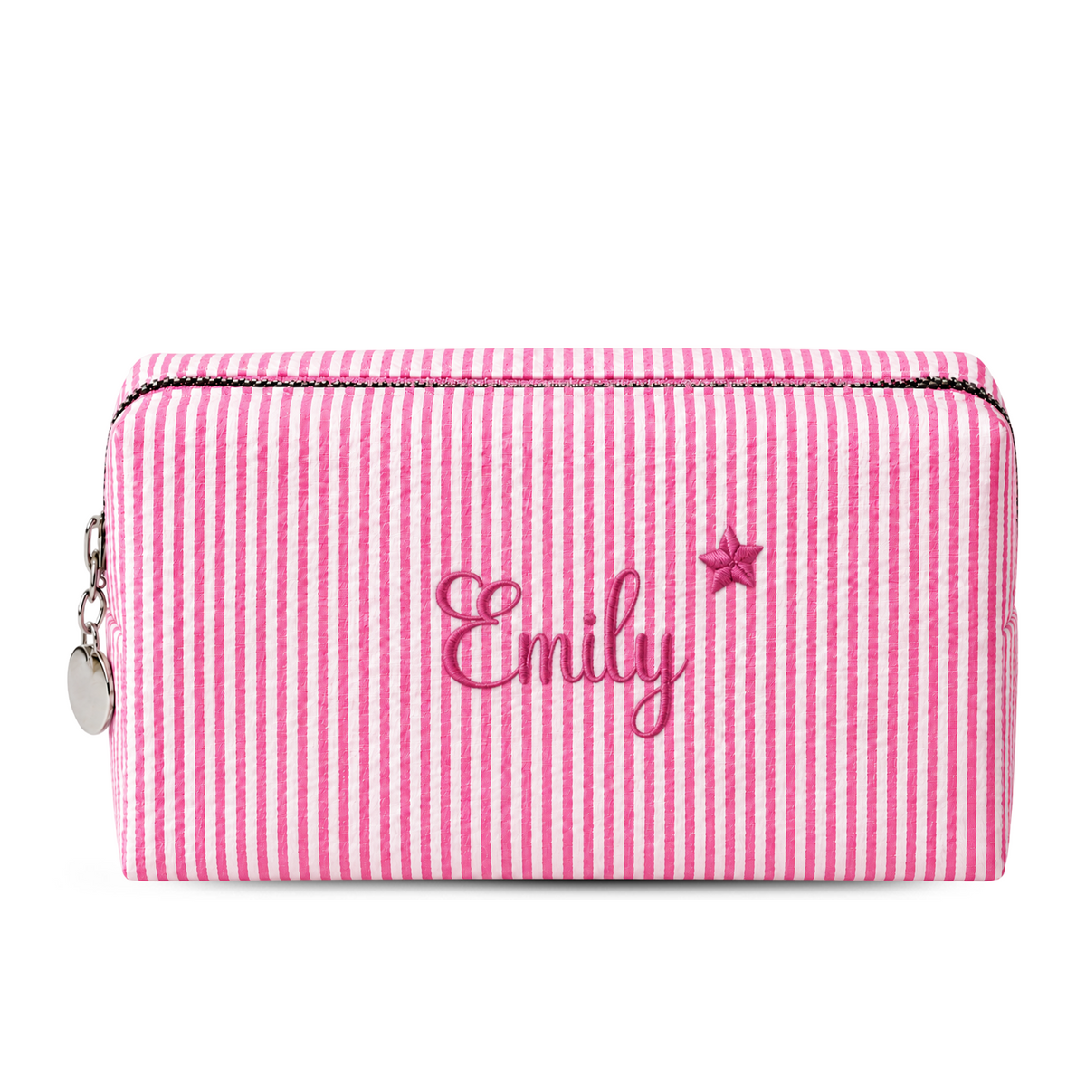 Candy Stripe Pouch Small hồng đậm thêu tên Emily + ngôi sao - Dear eM