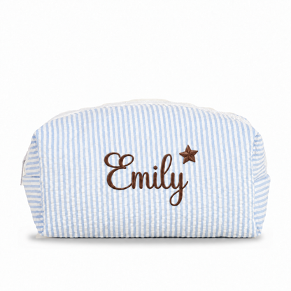 Candy Stripe Pouch Small chần bông xanh dương sáng thêu tên Emily + ngôi sao - Dear eM