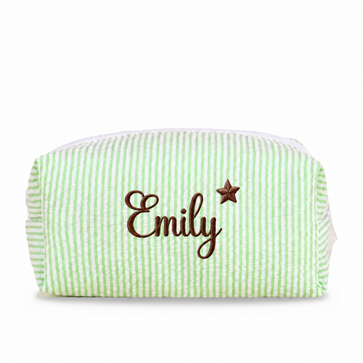 Candy Stripe Pouch Small chần bông xanh lá thêu tên Emily + ngôi sao - Dear eM