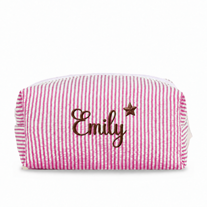 Candy Stripe Pouch Small chần bông hồng đậm thêu tên Emily + ngôi sao - Dear eM