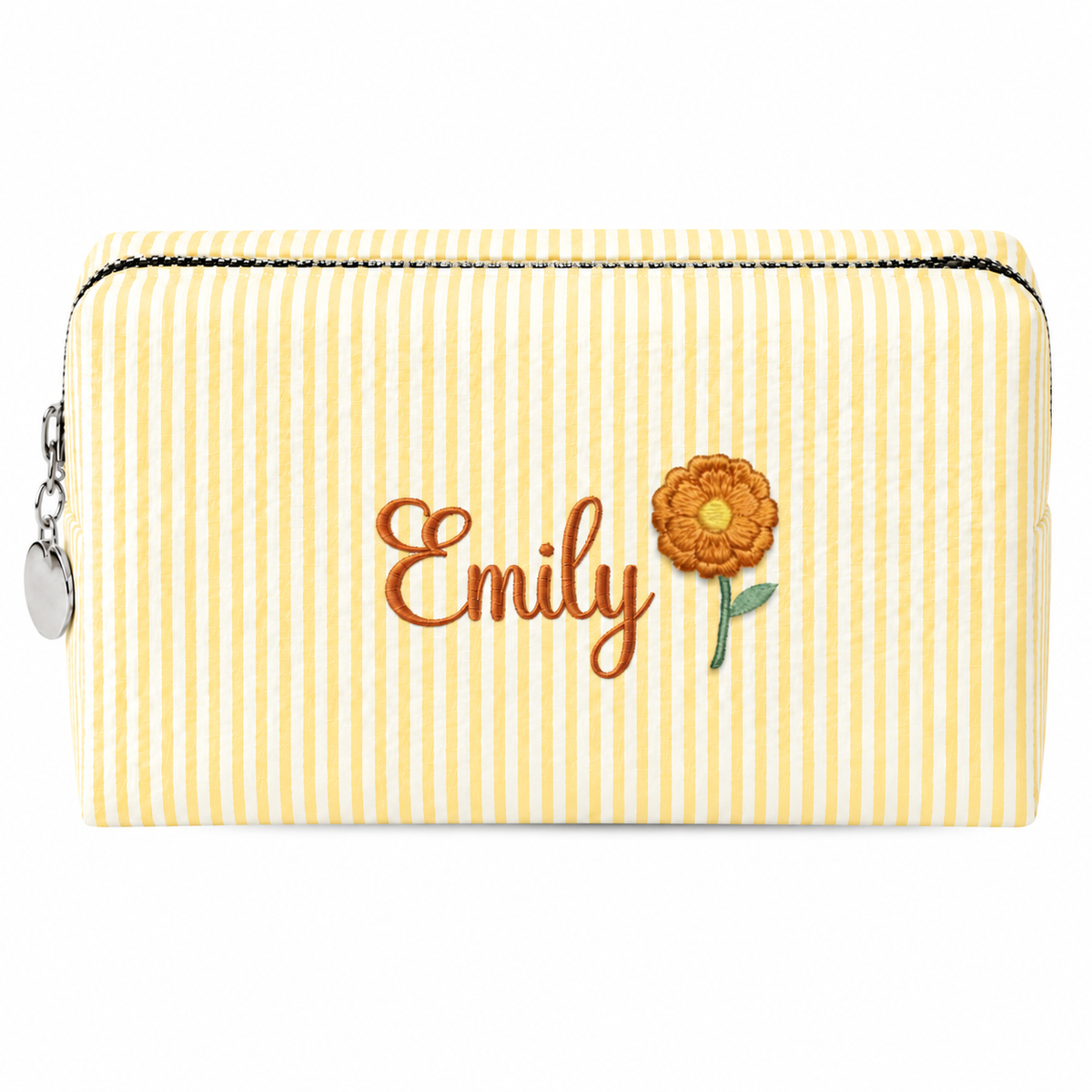 Candy Stripe Pouch with Birth Flower and Name Embroidery – Personalized Birthday Gift for Her