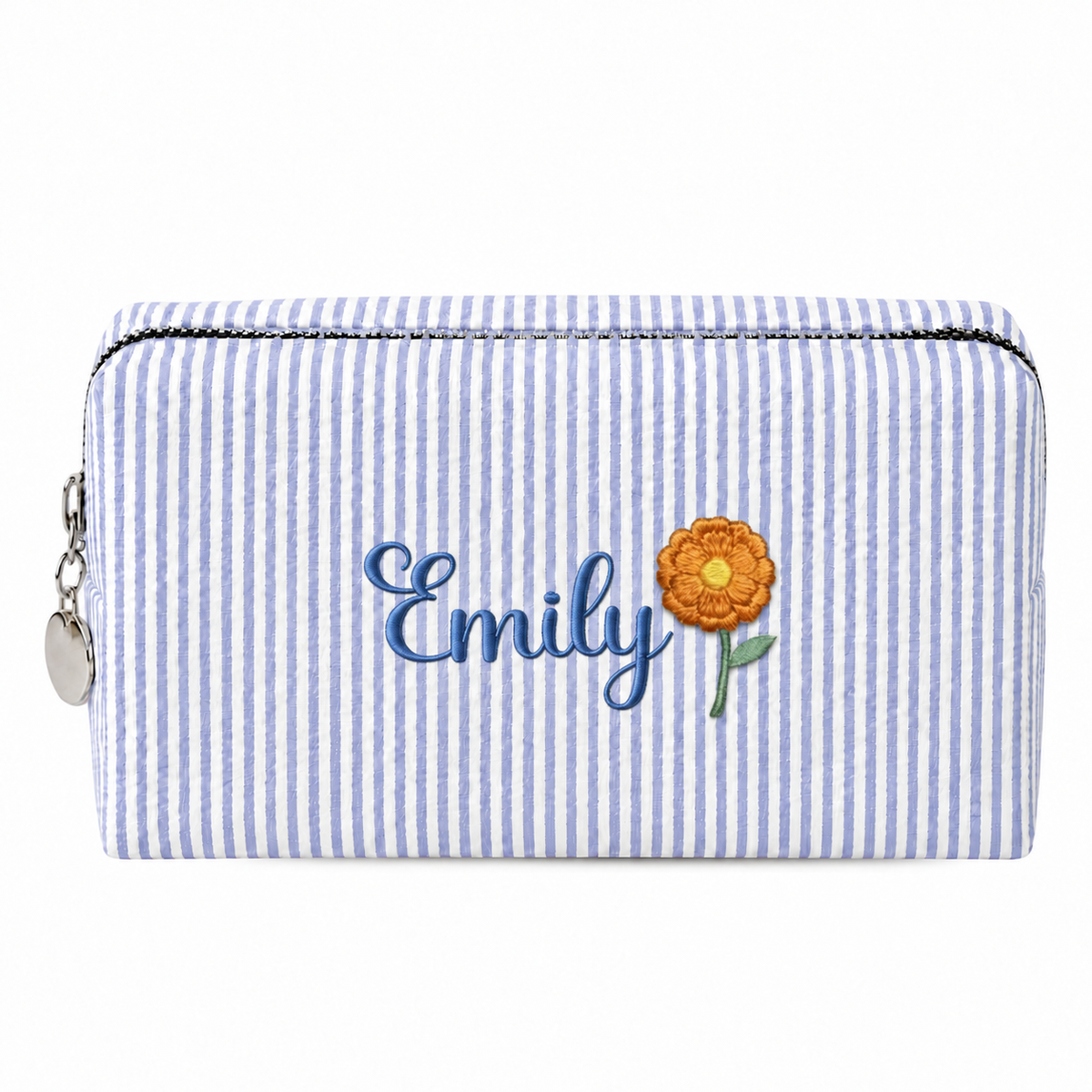 Candy Stripe Pouch with Birth Flower and Name Embroidery – Personalized Birthday Gift for Her