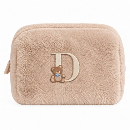 Furry Pouch không nơ nâu nhạt be thêu gấu Teddy chữ D – Dear eM