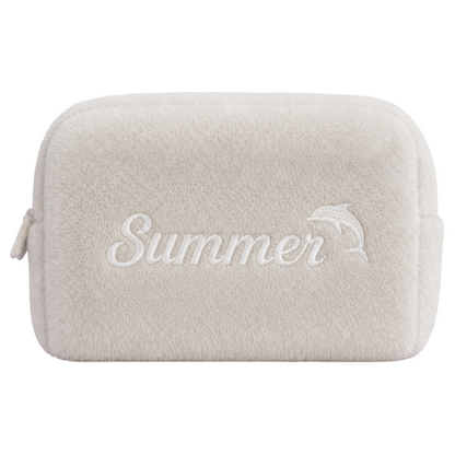 Furry Pouch không nơ xám lông chuột thêu tên - Dear eM