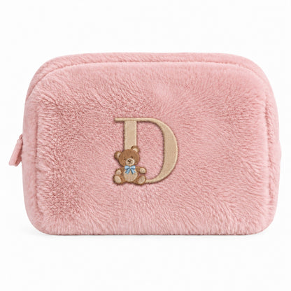 Furry Pouch không nơ hồng đậm thêu gấu Teddy chữ D – Dear eM