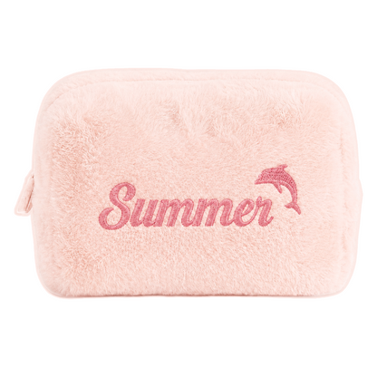 Furry Pouch không nơ hồng đậm thêu tên - Dear eM