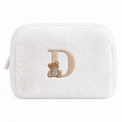 Furry Pouch không nơ trắng gạo thêu gấu Teddy chữ D – Dear eM