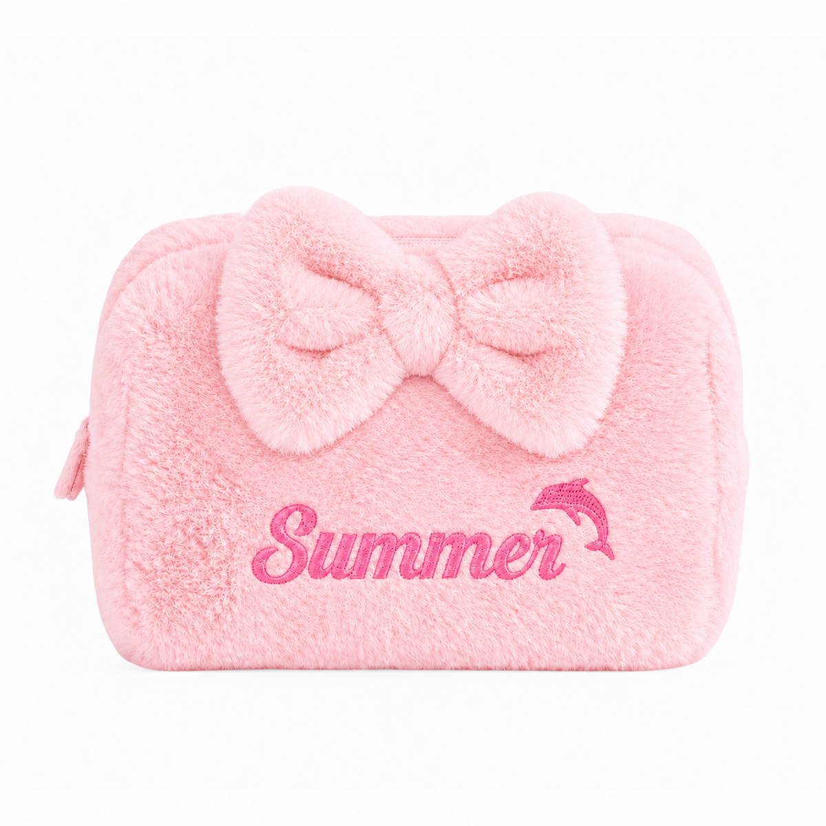 Furry Pouch có nơ hồng nhạt thêu tên - Dear eM
