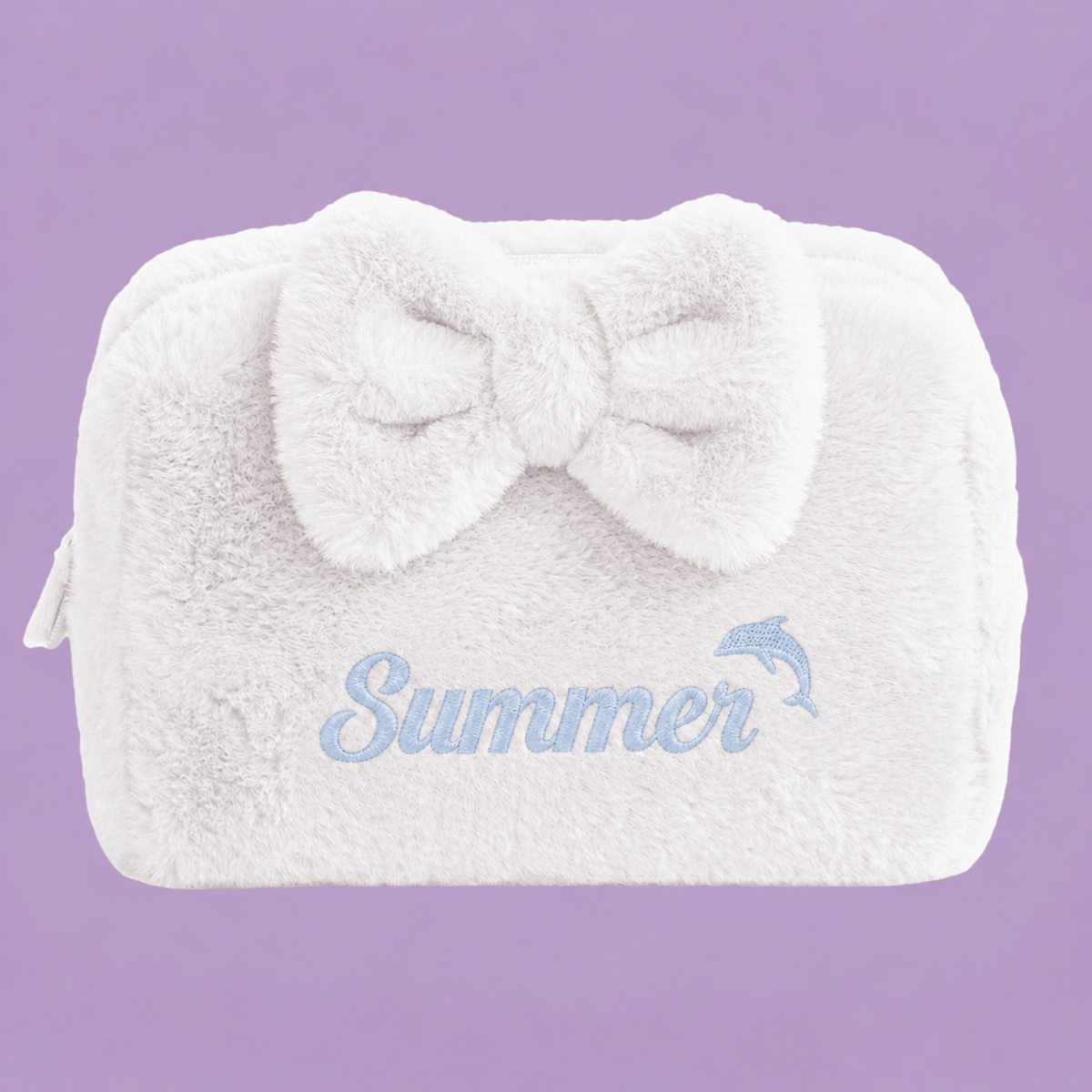 Furry Pouch có nơ trắng gạo thêu tên - Dear eM