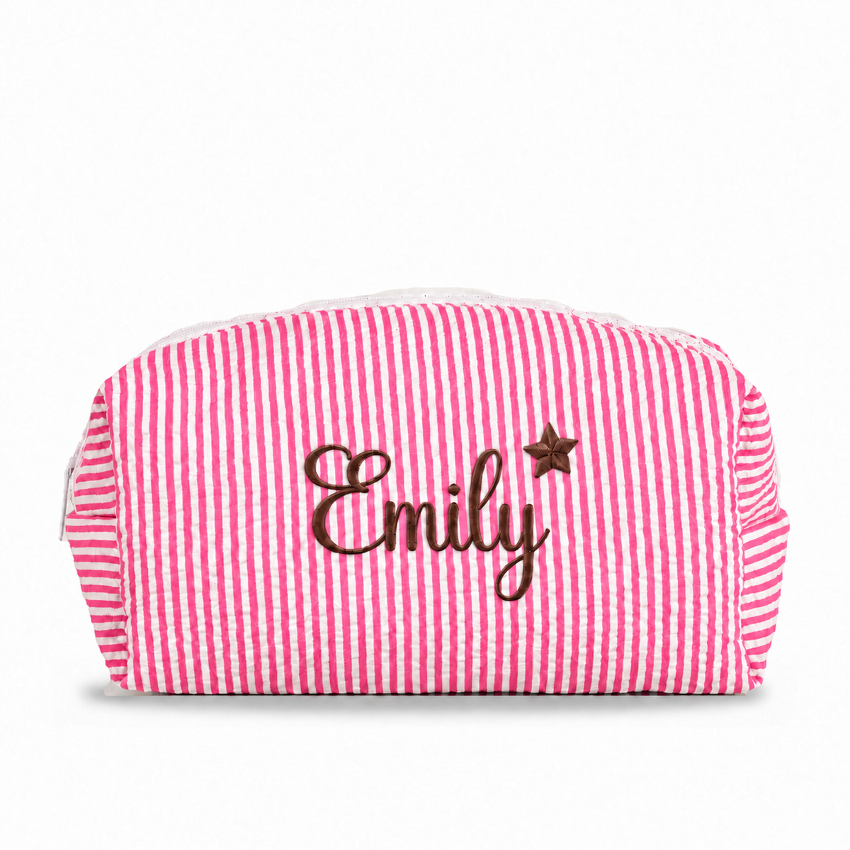 Candy Stripe Pouch with Birth Flower and Name Embroidery – Personalized Birthday Gift for Her