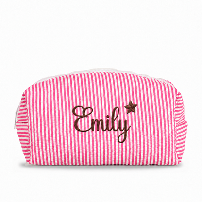 Candy Stripe Pouch with Birth Flower and Name Embroidery – Personalized Birthday Gift for Her