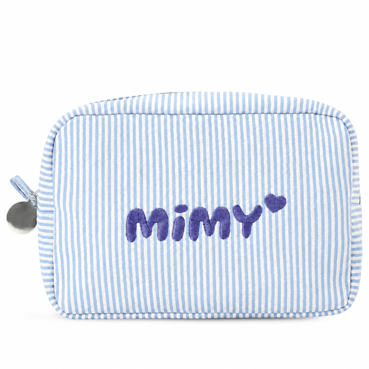 Candy Stripe Pouch Name-Embroidered Striped Cosmetic Bag – Regular and Quilted, 8 Colours