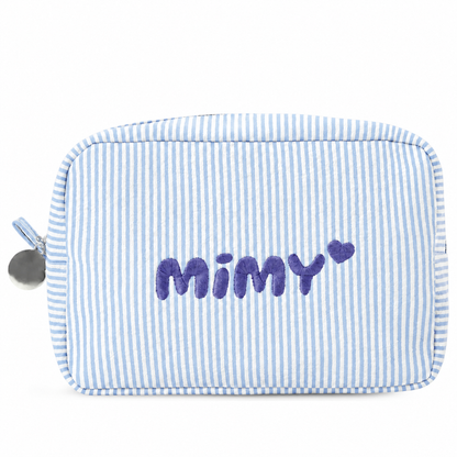 Candy Stripe Pouch Name-Embroidered Striped Cosmetic Bag – Regular and Quilted, 8 Colours