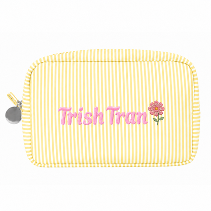 Candy Stripe Pouch with Birth Flower and Name Embroidery – Personalized Birthday Gift for Her