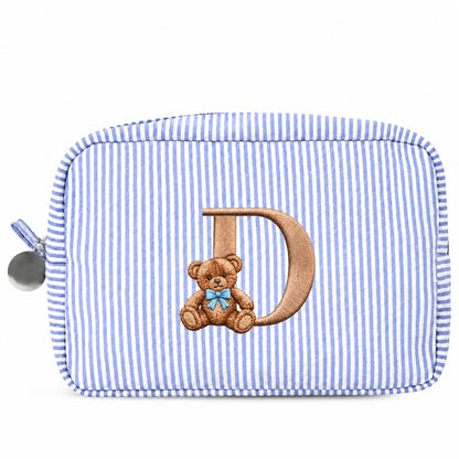 Túi Candy Stripe Big xanh dương đậm thêu chữ D và gấu Teddy