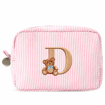 Túi Candy Stripe Big hồng thêu chữ D và gấu Teddy