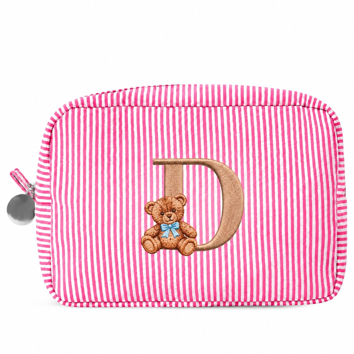 Túi Candy Stripe Big hồng đậm thêu chữ D và gấu Teddy