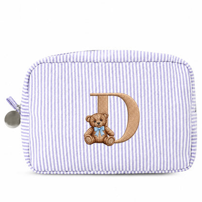 Túi Candy Stripe Big tím thêu chữ D và gấu Teddy