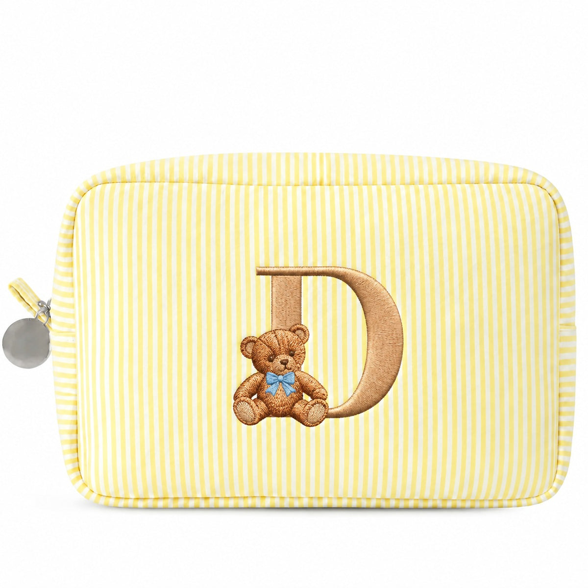 Túi Candy Stripe Big vàng thêu chữ D và gấu Teddy
