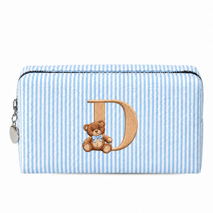 Túi Candy Stripe Small xanh dương sáng thêu chữ D và gấu Teddy