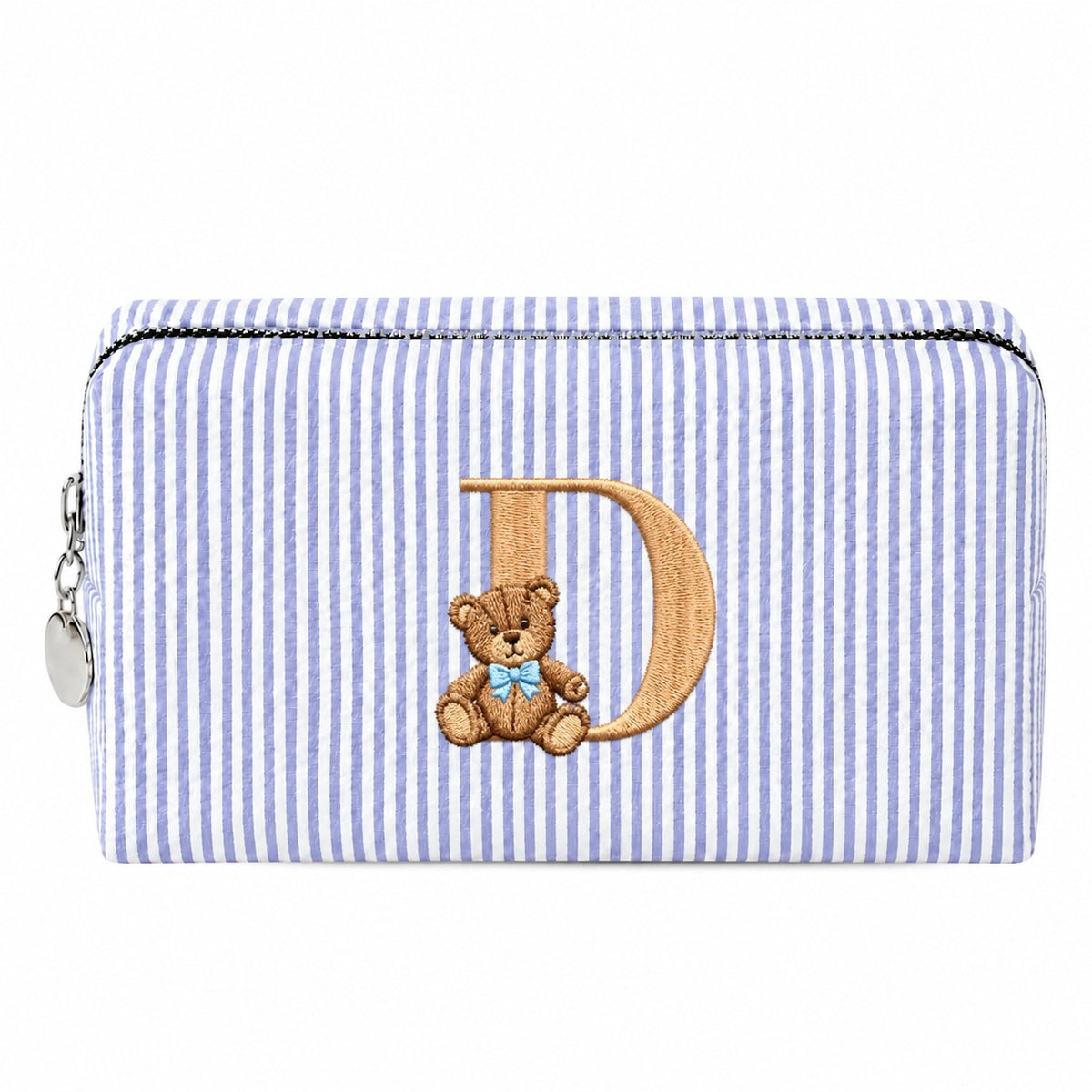 Túi Candy Stripe Small xanh dương đậm thêu chữ D và gấu Teddy