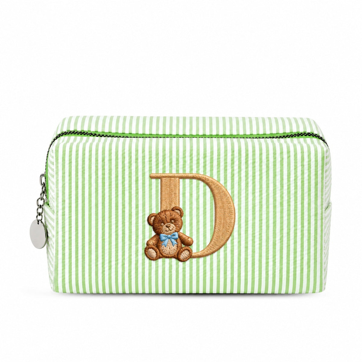 Túi Candy Stripe Small xanh lá thêu chữ D và gấu Teddy