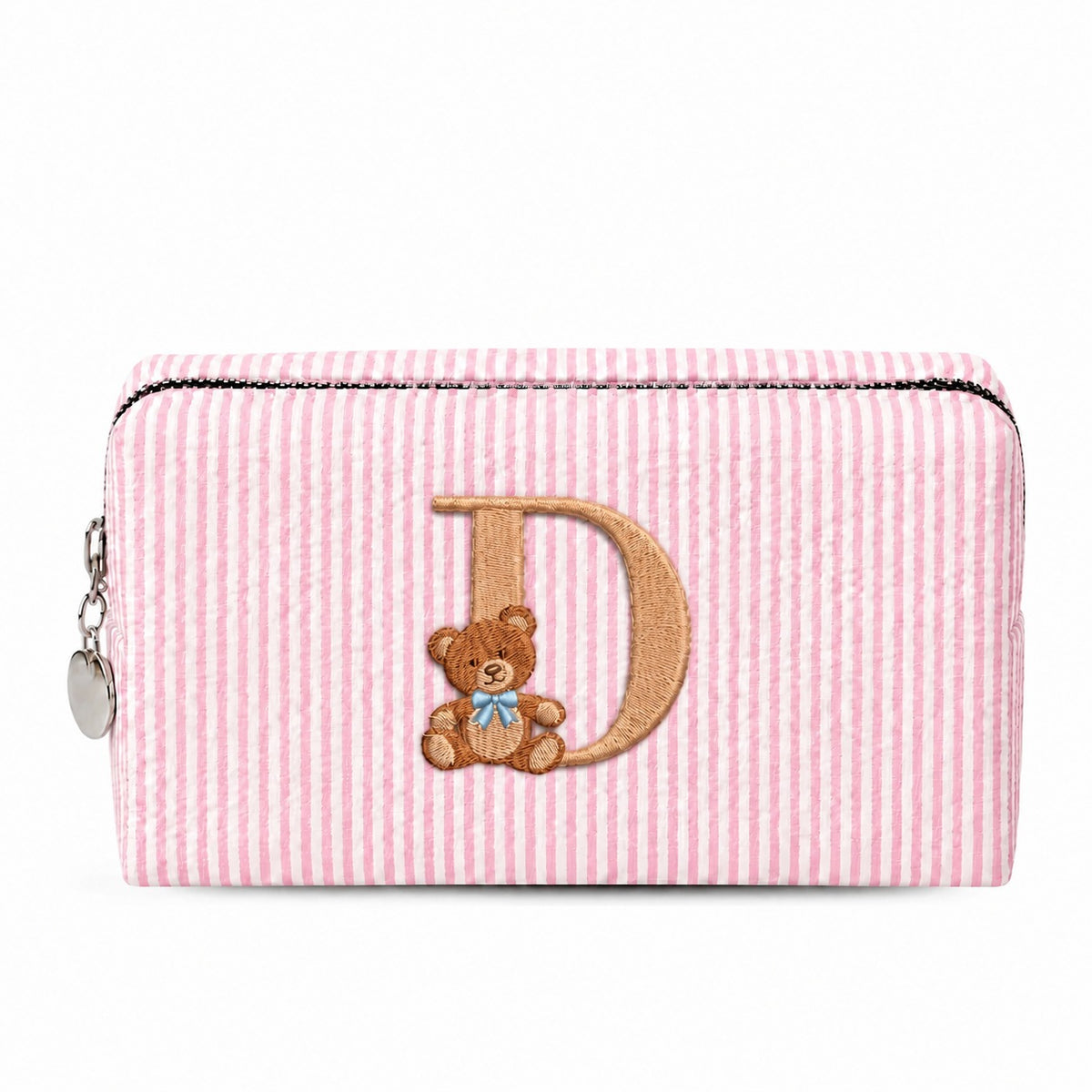 Túi Candy Stripe Small hồng thêu chữ D và gấu Teddy