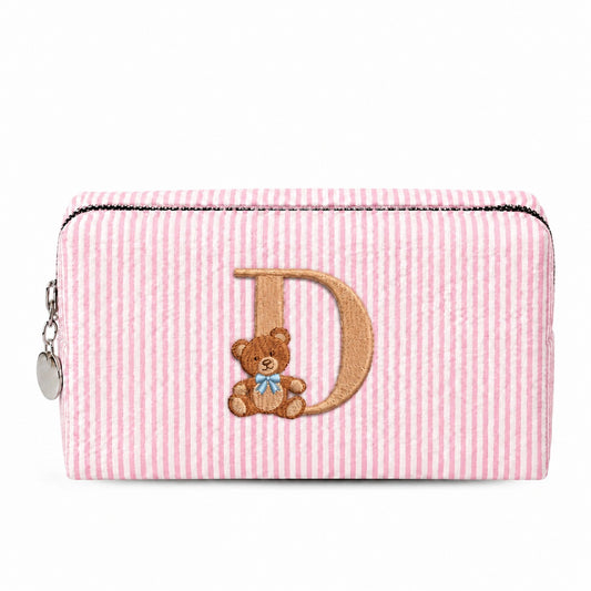 Túi Candy Stripe Small hồng thêu chữ D và gấu Teddy