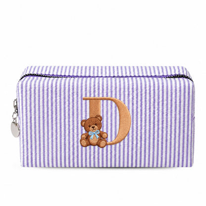 Túi Candy Stripe Small tím thêu chữ D và gấu Teddy