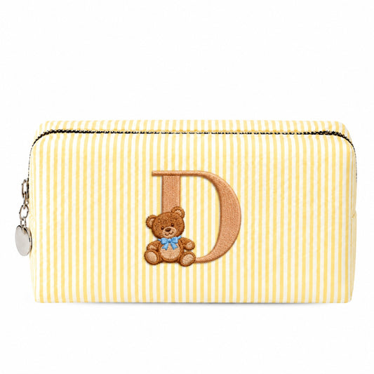Túi Candy Stripe Small vàng thêu chữ D và gấu Teddy